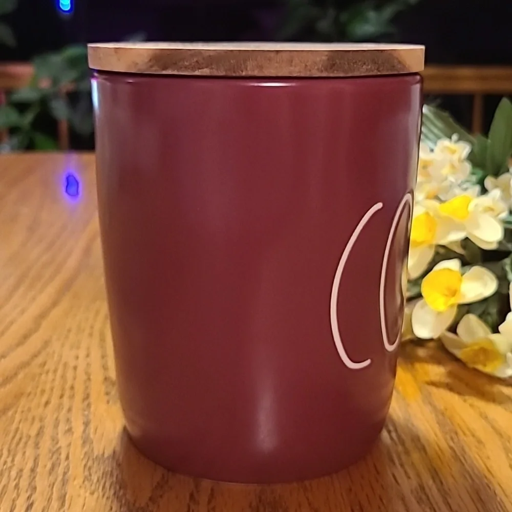 Rae Dunn COZY Canister With Wooded Lid